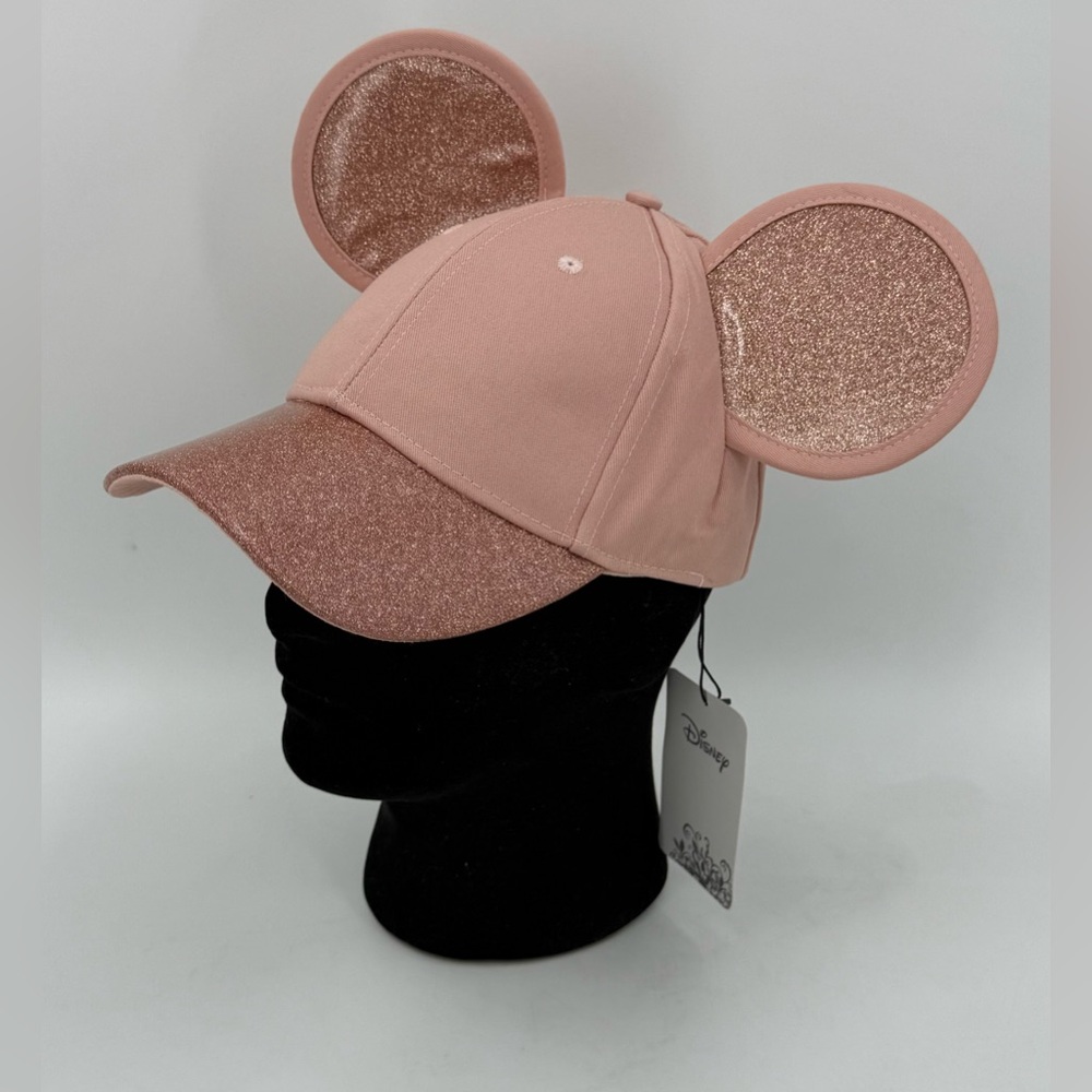 Disney "Cakeworthy" Rose Gold Minnie Mickey Mouse Baseball Cap Hat Sparkles NWT